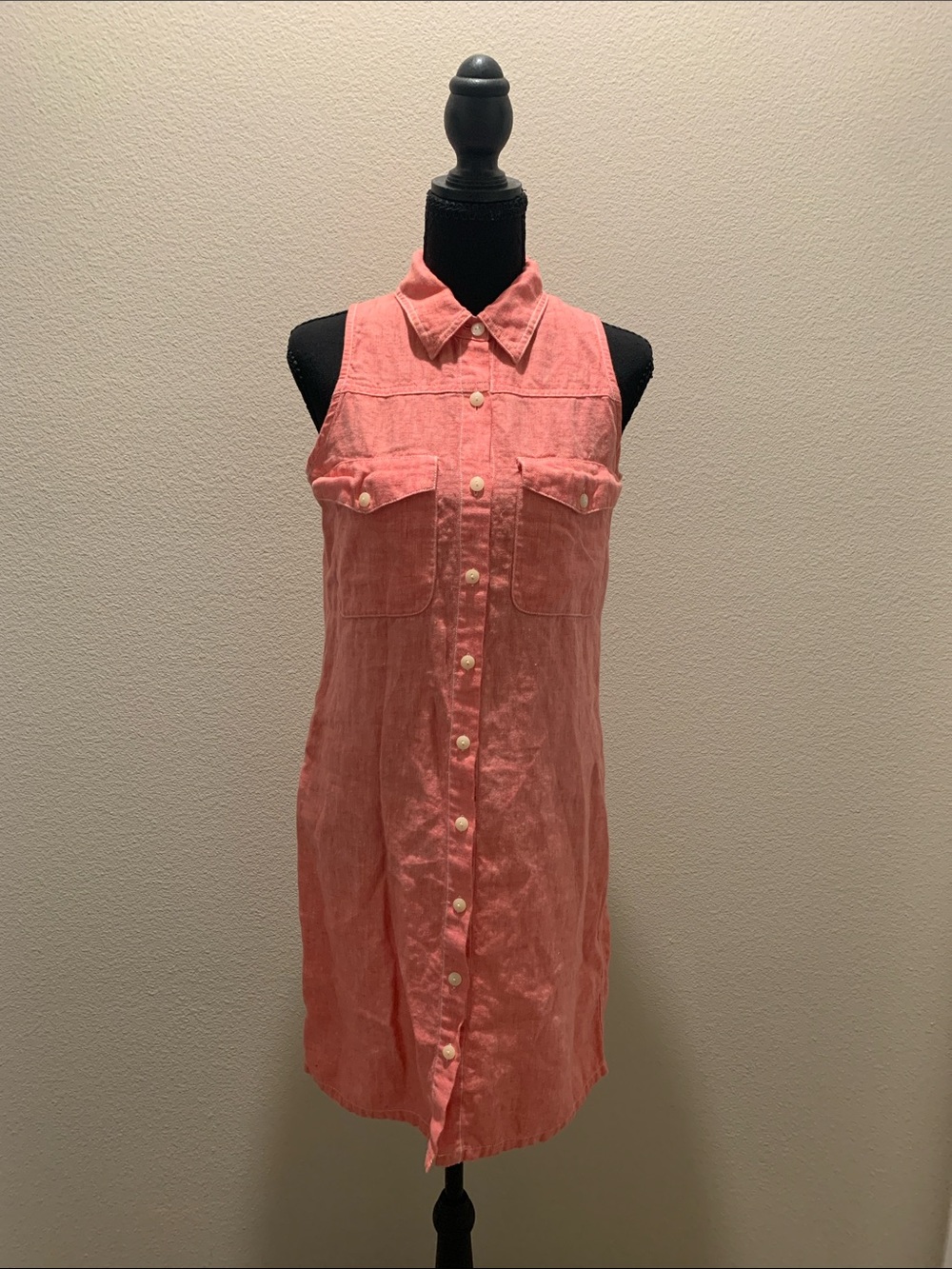 Boston Proper Coral Sleeveless Button-Down Shirt Dress (Size XS)